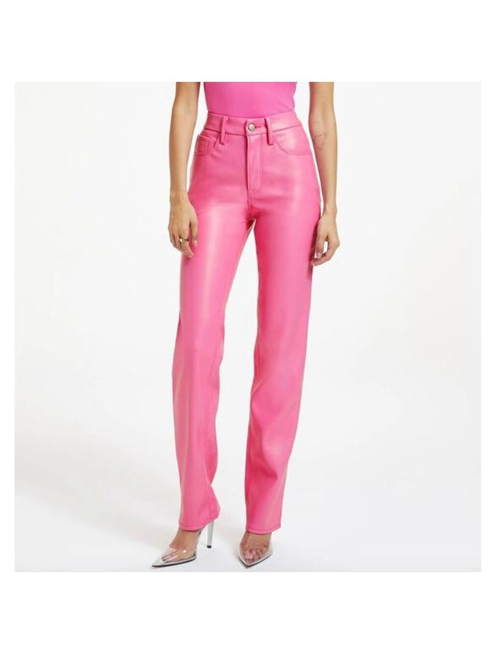Women's GOOD AMERICAN Straight Leg Faux Leather Pants Size 6 Pink - Picture 2 of 11